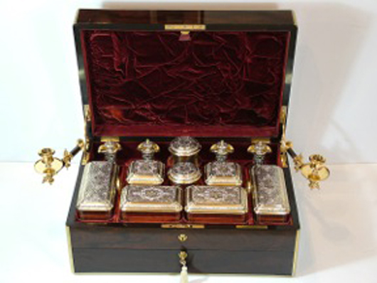 A lady’s silver gilt travelling dressing table set provenanced to the family of Sir Winston Churchill, which Hampton Antiques will be showing at the first Cotswold Art and Antique Dealers Association fair at Blenheim Palace in Oxfordshire from 20-22 April. Image courtesy Cotswold Art and Antique Dealers Association.
